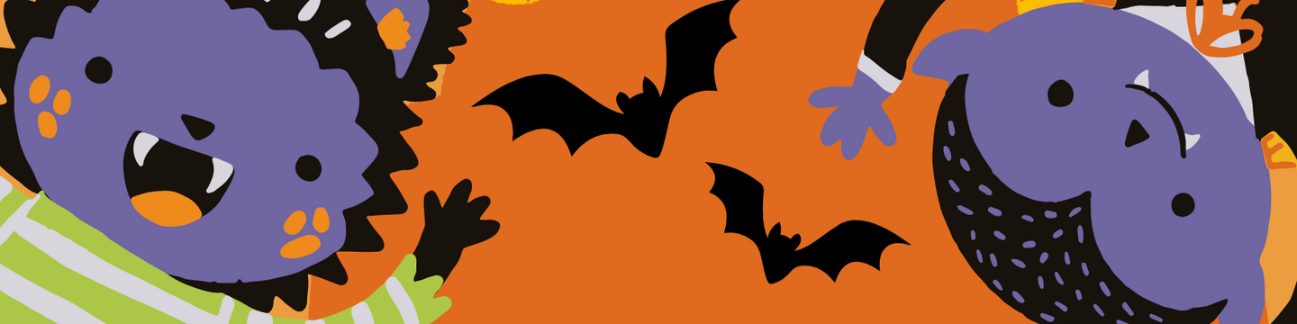 Two creatures in costume with bats flying inbetwen
