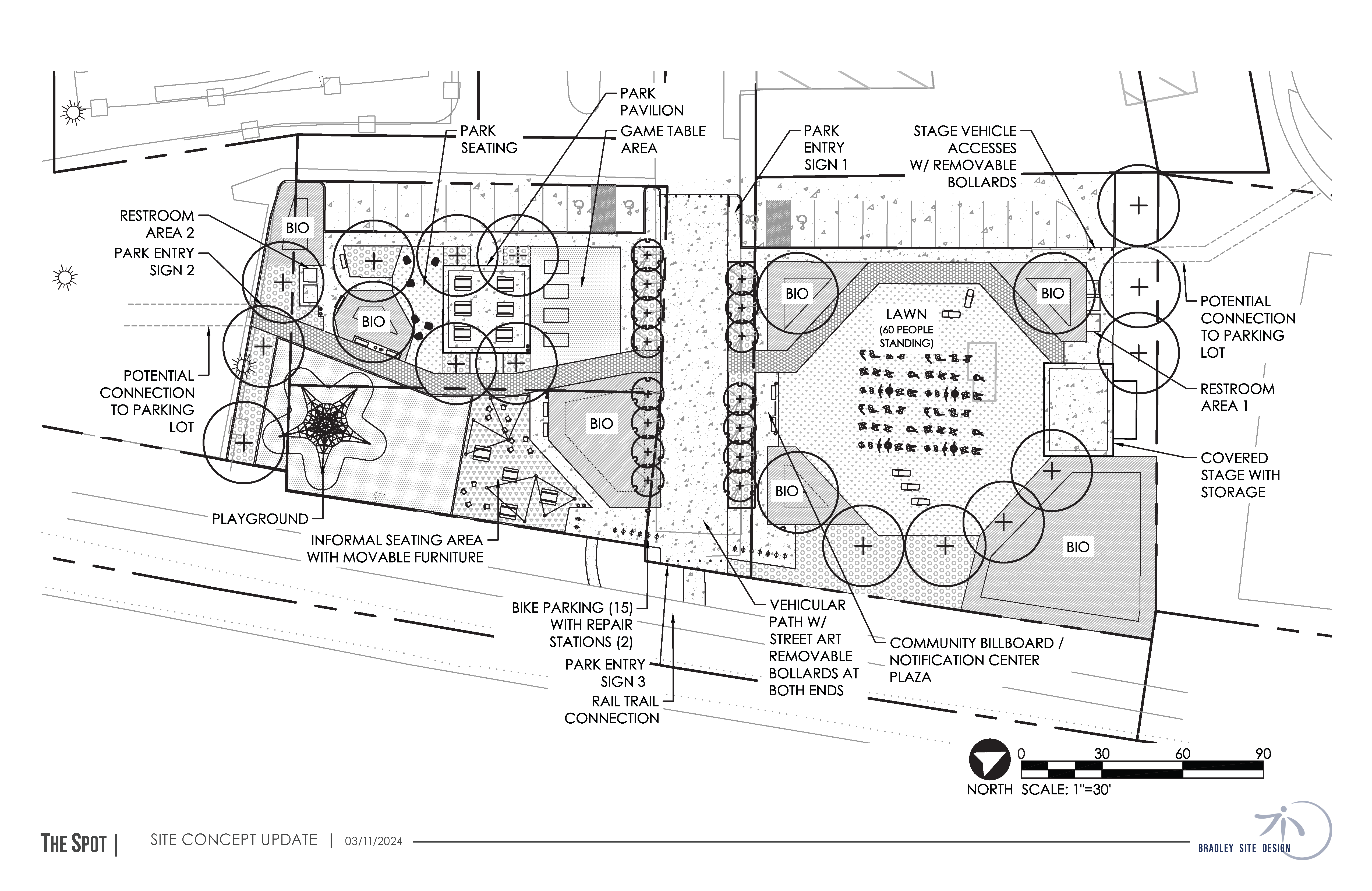 Architectural image of the final site design of The Spot